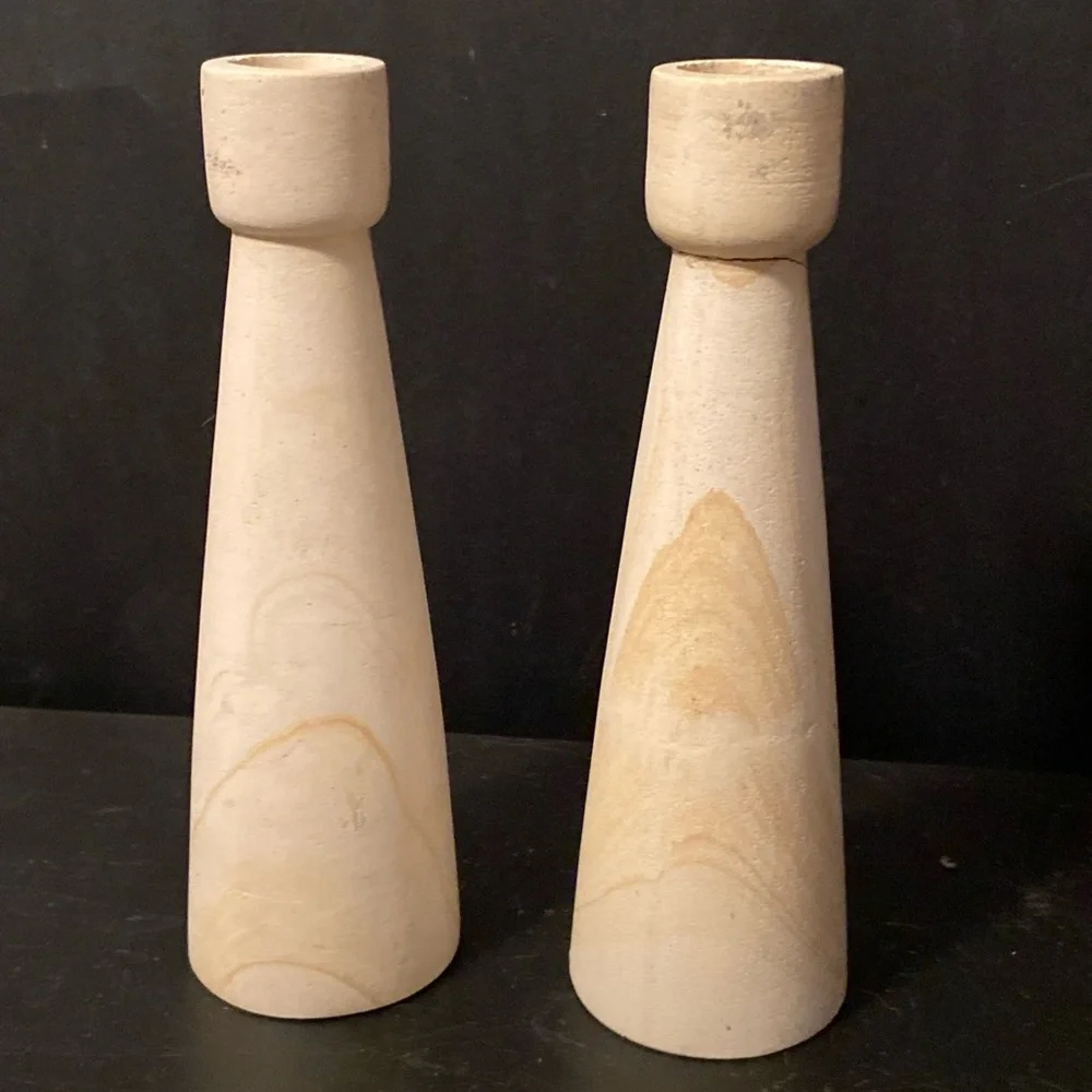 West Elm Taper Candle Holders Ceramic Birch Cream H-7.75”